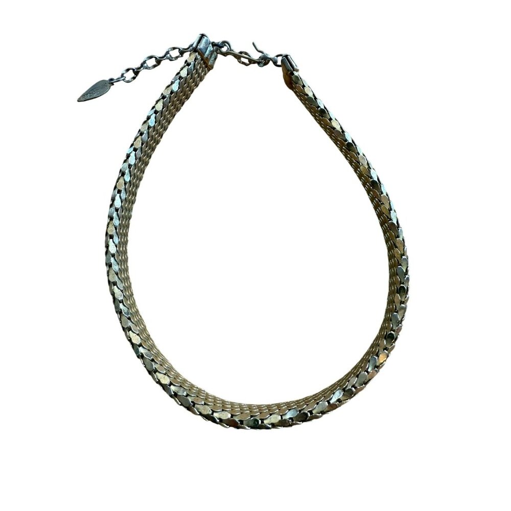 Vintage Whiting & Davis Gold tone Mesh Choker Necklace 11in With 3-Inch Extender